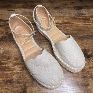 JOIE‎ Cruz gray neutral platform espadrille sparkle sandal ankle strap women's 8